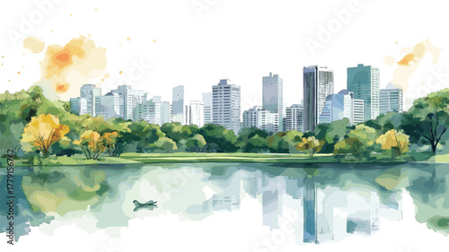 Ibirapuera Park. Ibirapuera Park hand drawn watercolor illustration