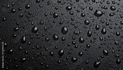 Water droplets on dark leather