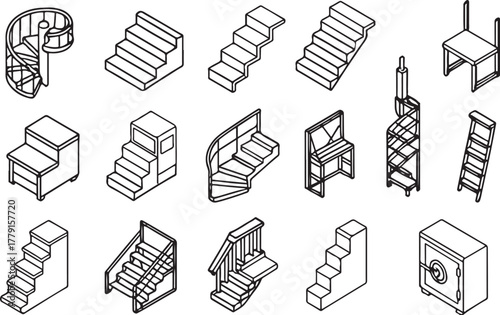 Staircase Designs Black and White Vector Illustration.eps