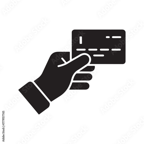 Hand presenting credit card solid icon