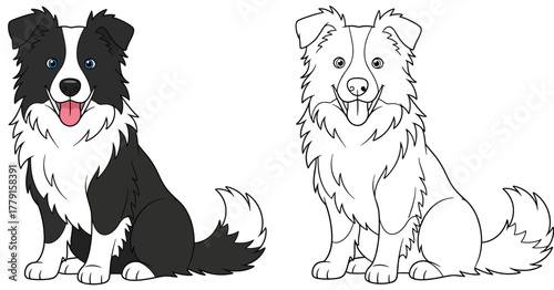 Cute Cartoon Border Collie Dog Sitting Vector Illustration