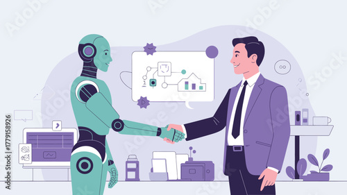 Human and robot handshake collaboration future technology business partnership vector illustration vector