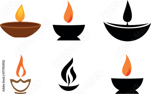 Happy Diwali typography design with diwali flame festival greeting text art