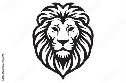 Detailed black and white illustration of a majestic lion s head