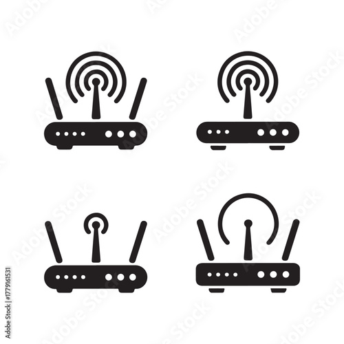 WiFi network router solid icons