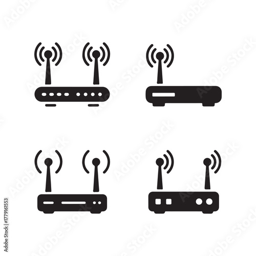 Home router connection solid icons
