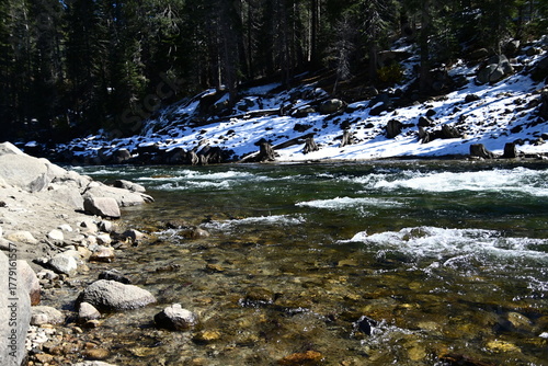 beautiful winter mountain river at Huntington lake