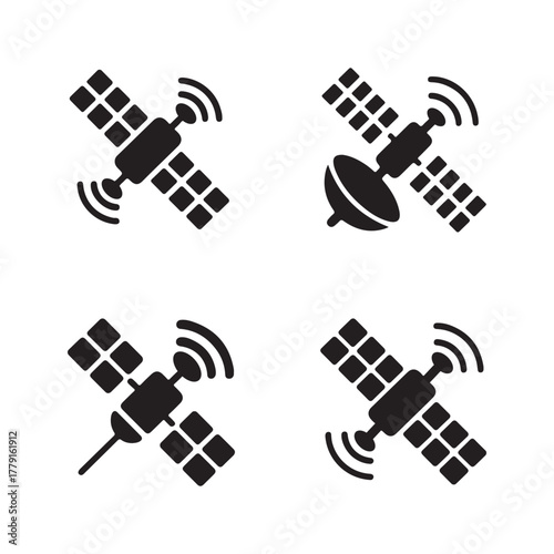 Satellite signal broadcast solid icons