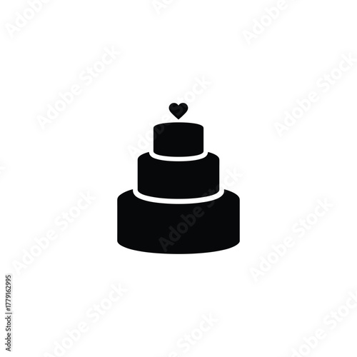 Wedding Cake with Heart Topper Vector Illustration