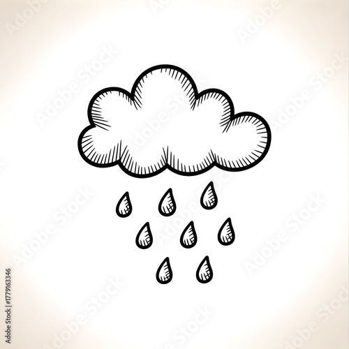 Handrawn cloud with raindrops