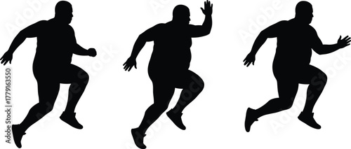 Silhouette of overweight man running, fitness motivation concept, healthy lifestyle and exercise design, jogging and workout vector illustration