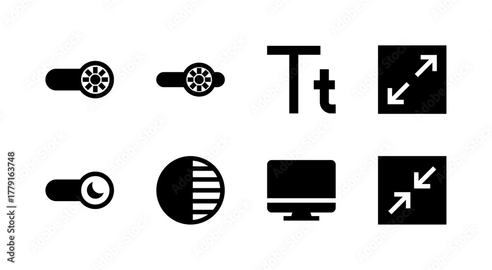 Fototapeta premium Modern Display and Theme Icon Set - Light Dark Mode Brightness and Screen Elements
