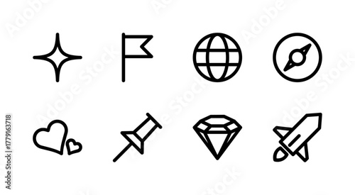 Essential Miscellaneous Icon Set - Star Heart Globe Diamond and Symbol Elements