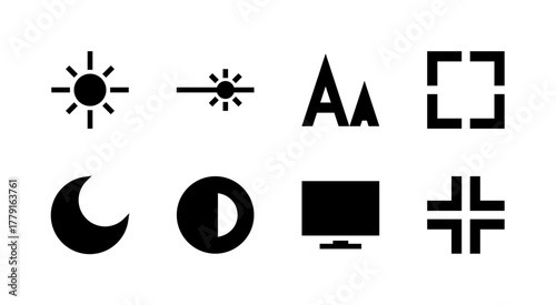 Modern Display and Theme Icon Set - Light Dark Mode Brightness and Screen Elements