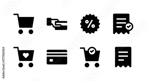 Modern E-commerce Icon Collection - Shopping Cart Payment Checkout and Transaction Elements