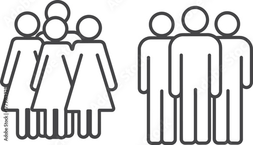 Male and female group icons, gender people symbols, teamwork concept, community illustration, human figures, equality and diversity design
