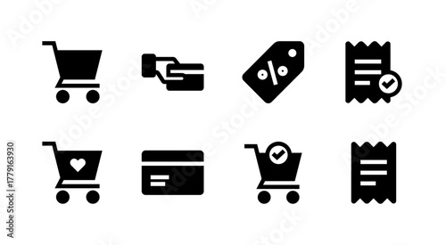 Modern E-commerce Icon Collection - Shopping Cart Payment Checkout and Transaction Elements