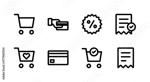Modern E-commerce Icon Collection - Shopping Cart Payment Checkout and Transaction Elements