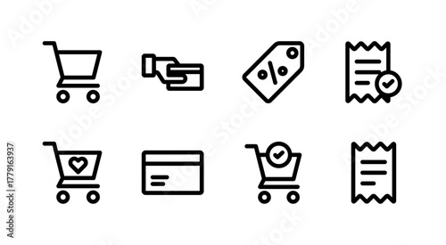 Modern E-commerce Icon Collection - Shopping Cart Payment Checkout and Transaction Elements