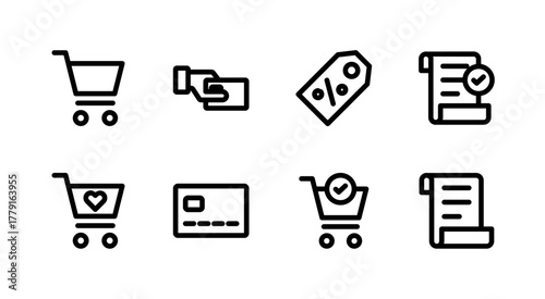 Modern E-commerce Icon Collection - Shopping Cart Payment Checkout and Transaction Elements