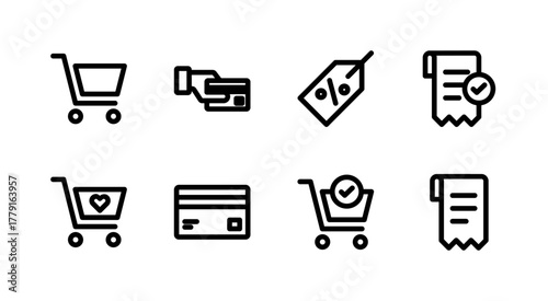 Modern E-commerce Icon Collection - Shopping Cart Payment Checkout and Transaction Elements