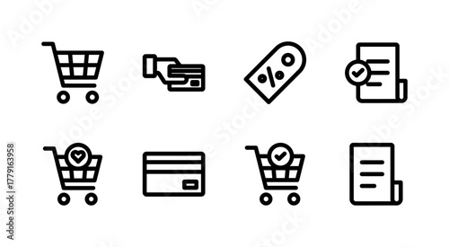 Modern E-commerce Icon Collection - Shopping Cart Payment Checkout and Transaction Elements