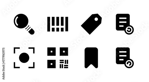 Essential UI Icon Set - Search Scan Barcode QR Code and Discovery Elements