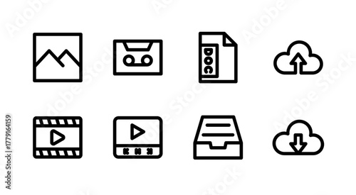 Essential UI Icon Set - Image Video Document Cloud and Media File Elements