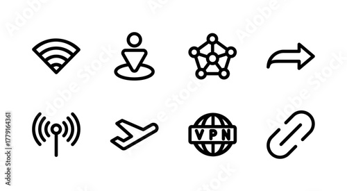 Essential UI Icon Set - WiFi Signal Network VPN and Connectivity Connection Elements