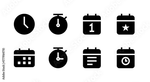 Essential UI Icon Set - Clock Timer Calendar Schedule and Time Management Elements