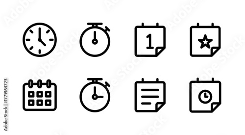 Essential UI Icon Set - Clock Timer Calendar Schedule and Time Management Elements