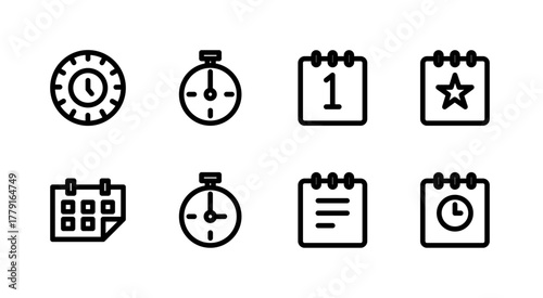 Essential UI Icon Set - Clock Timer Calendar Schedule and Time Management Elements