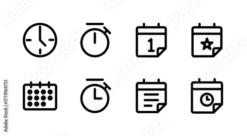 Essential UI Icon Set - Clock Timer Calendar Schedule and Time Management Elements