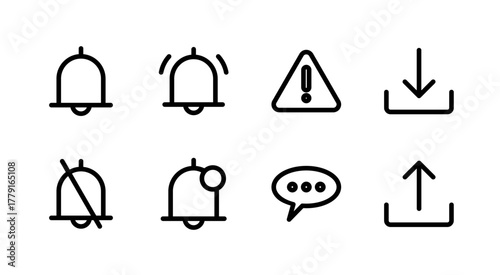 Essential UI Icon Set - Bell Alert Warning and Message Notification Elements