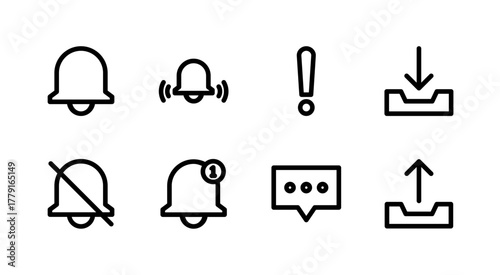 Essential UI Icon Set - Bell Alert Warning and Message Notification Elements