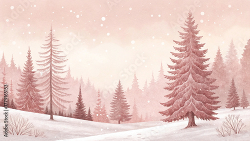 a group of snow-covered pine trees in a peaceful winter forest soft snow piles on the ground
