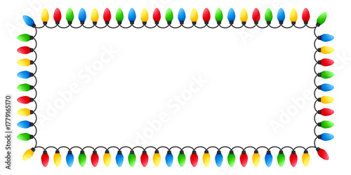 Vector image of Christmas lights. Festive decor and decoration made of colorful Christmas lights. Graphic element for your designs, Christmas cards, websites, banners, and posters.