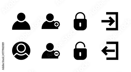 Essential UI Icon Set - User Profile Login and Account Security Management Elements
