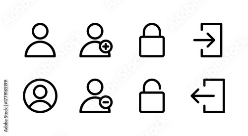 Essential UI Icon Set - User Profile Login and Account Security Management Elements
