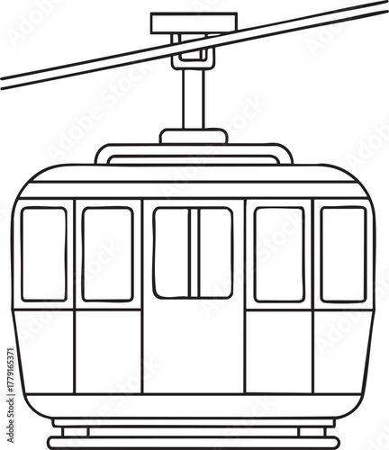 Stylized cable car front view sketch illustration for transportation and travel design projects