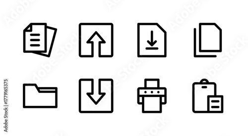 Essential UI Icon Set - File Folder Upload Download and Document Management Elements