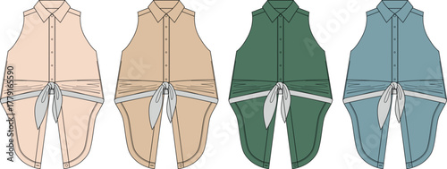 Chic Sleeveless Shirt Illustration with Tie Waist Detail in Various Colors