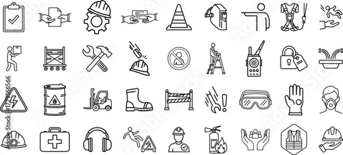 Collection of hand drawn black and white outline icons representing various objects and symbols isolated on transparent background