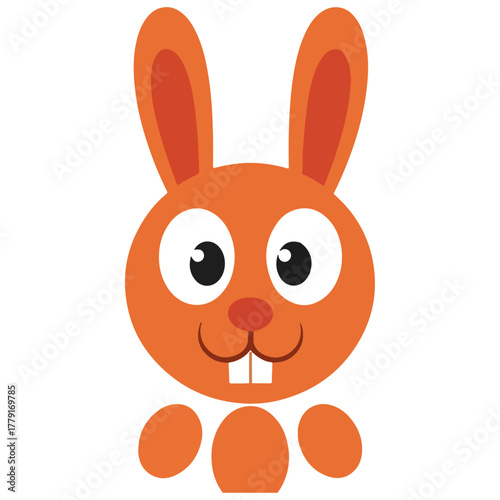 Cute orange rabbit illustration, adorable cartoon bunny character with big eyes and buck teeth