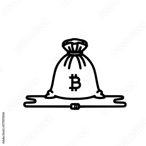 Bitcoin Icon on Sack Representing Digital Currency Investment and Cryptocurrency Wealth