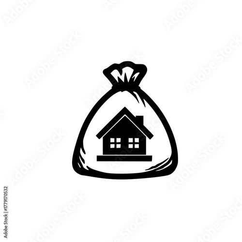 Home Symbol on Money Bag Depicting Mortgage Savings and Property Finance Illustration
