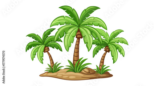 Tropical Oasis: An illustration of a tropical oasis featuring a cluster of palm trees, showcasing the beauty and serenity of a tropical environment.