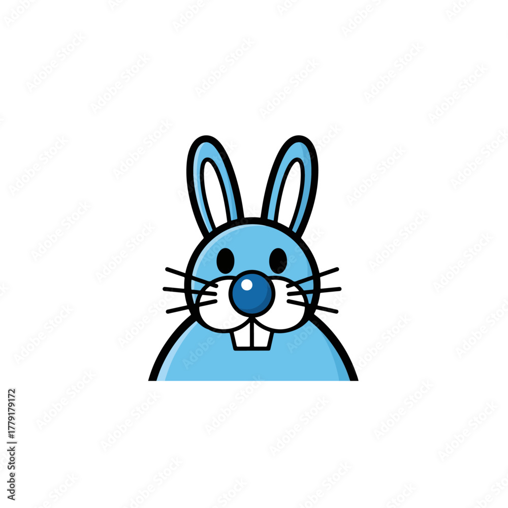 Obraz premium Cute cartoon blue rabbit head illustration, character design with whiskers and buck teeth, isolated.