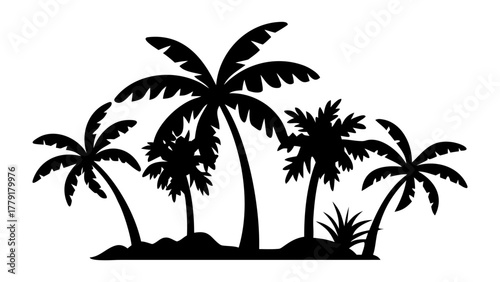 Silhouette of Tropical Paradise: A striking silhouette of palm trees set against a tranquil backdrop, the image evokes the essence of a serene tropical paradise. The scene exudes relaxation.