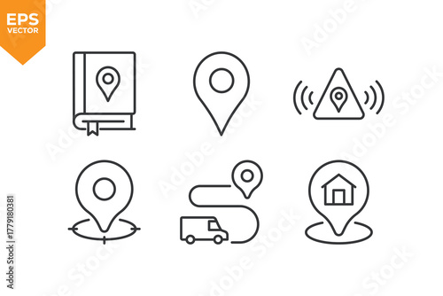Set of line icons Map pin, Location. Outline icons collection stock illustration stock illustration